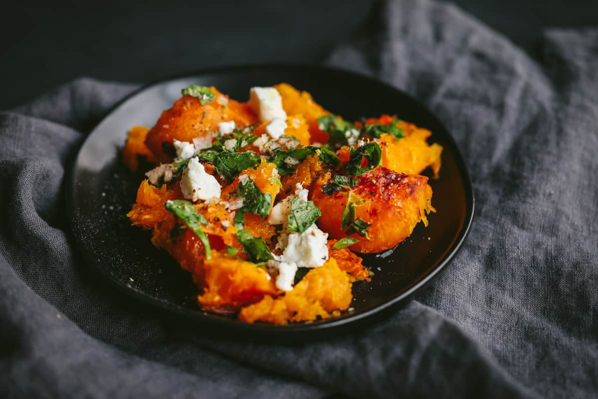 Keto Butternut Squash with Herb Oil and Goat Cheese