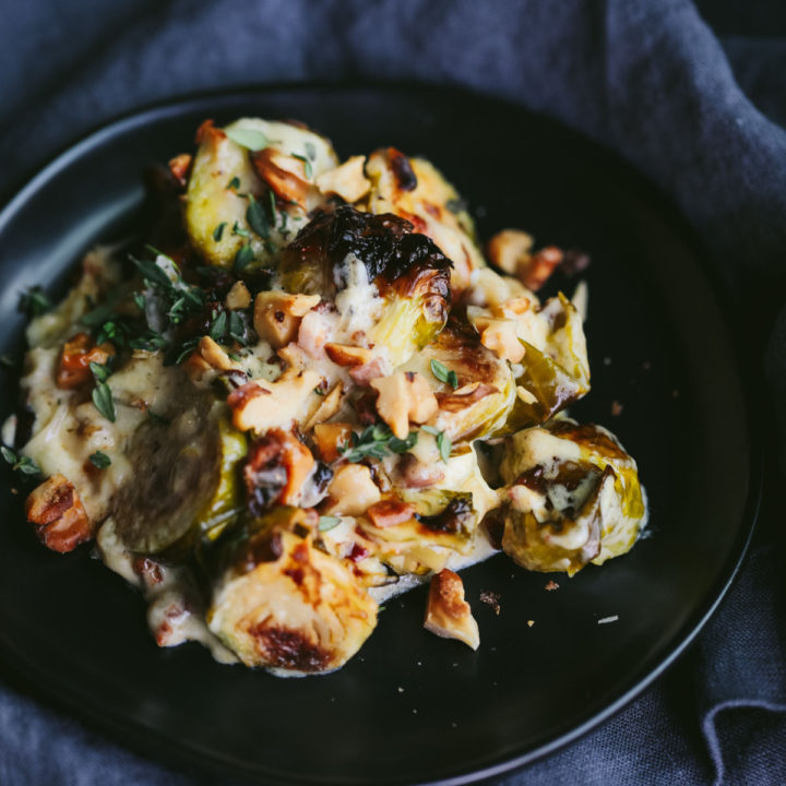 Cheesy Keto Brussels Sprouts Gratin