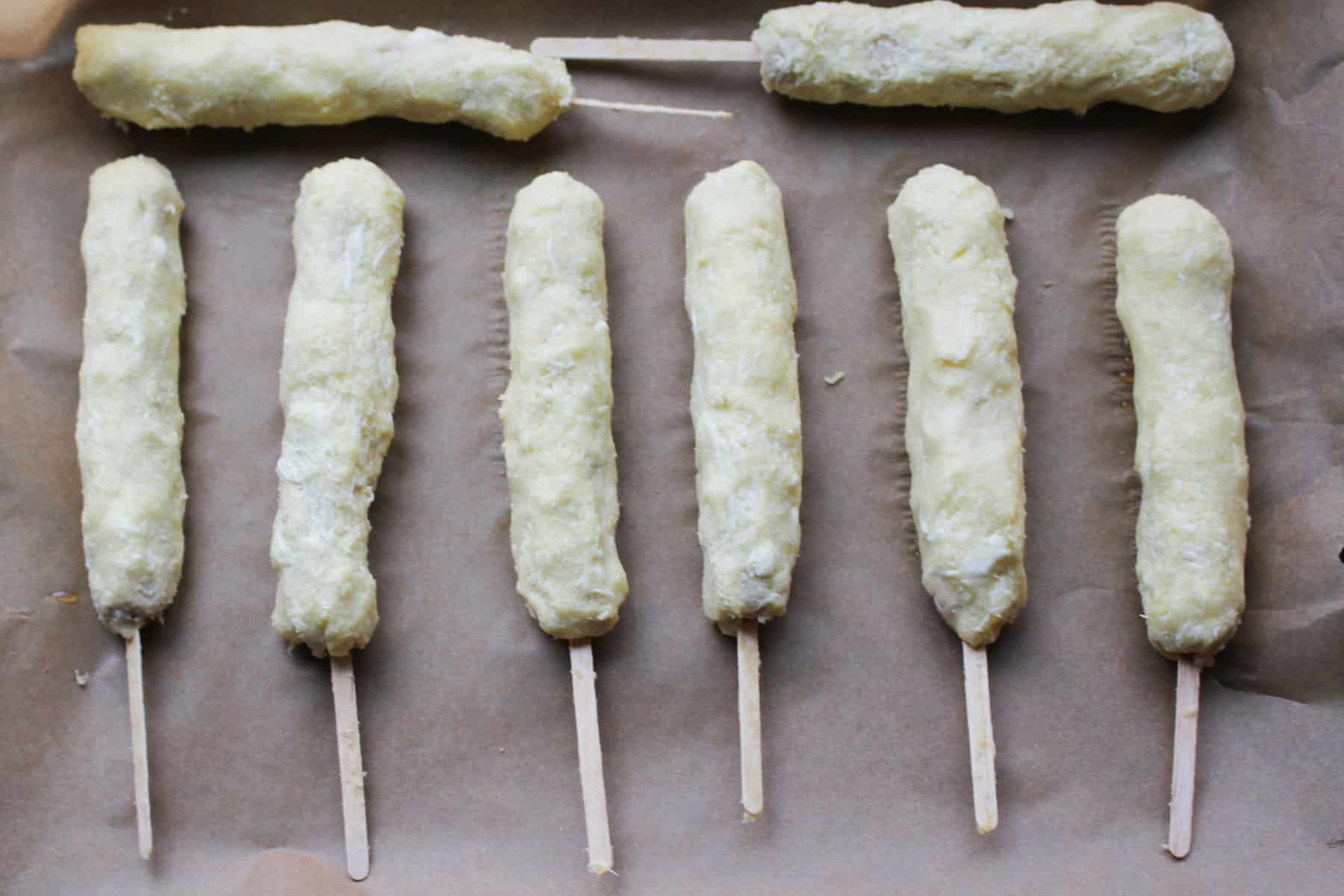 corn dog wrapped in fathead dough 