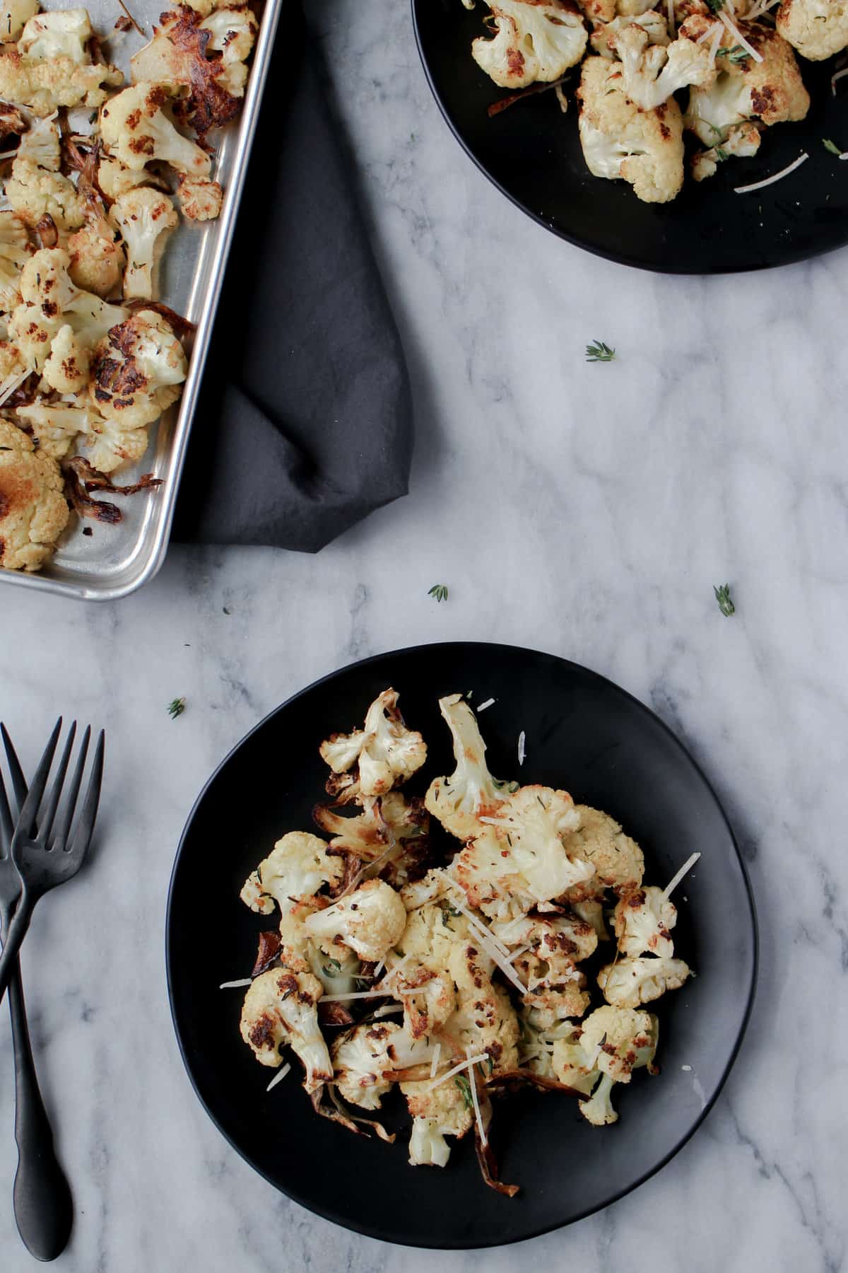 Roasted Cauliflower on dishes