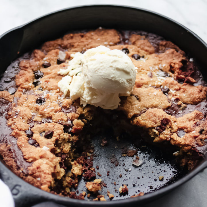 Nutella Stuffed Keto Skillet Cookie with ice cream