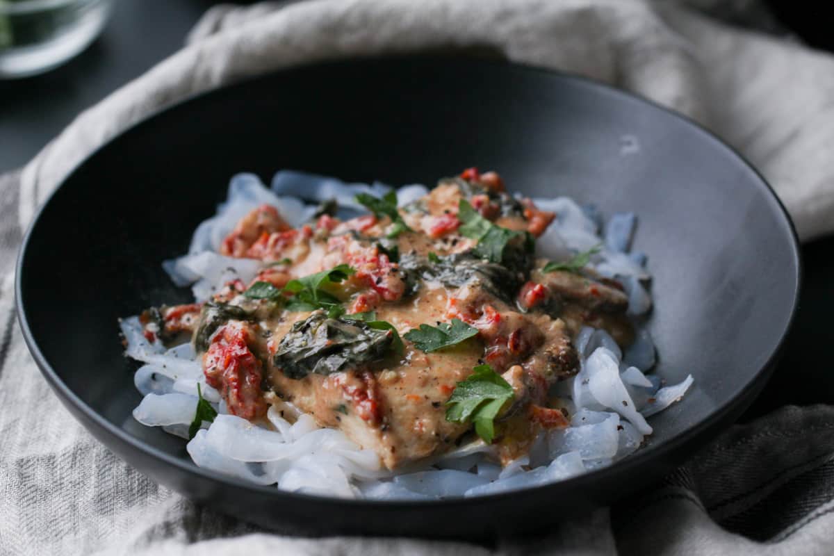 creamy tuscan chicken with fettuccine 