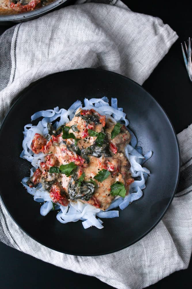 Keto Creamy Tuscan Chicken with Fettuccine