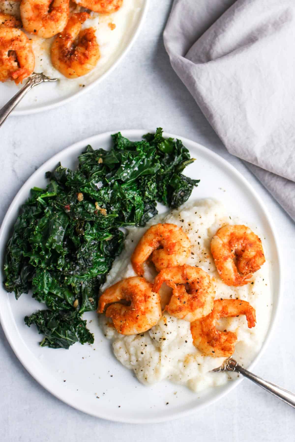 spicy shrimp with sauteed kale 