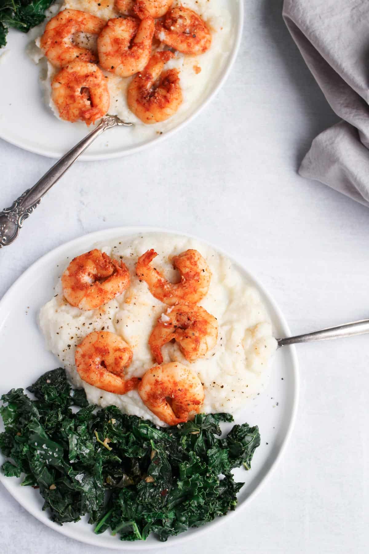 spicy shrimp with sauteed kale 