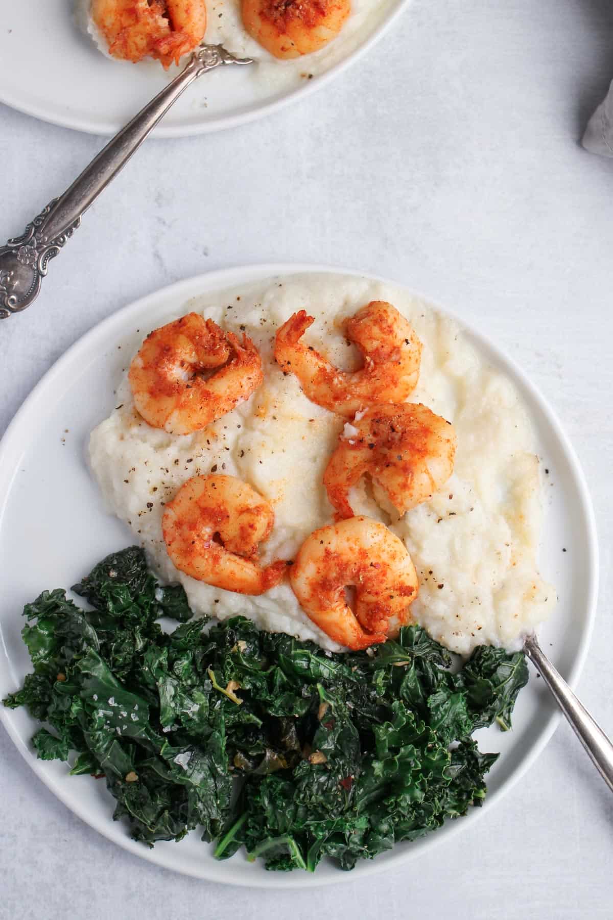 Spicy shrimp with sauteed kale 