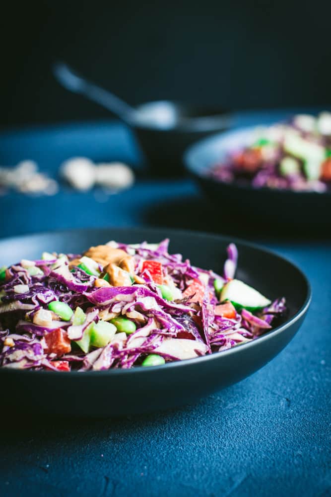 rainbow slaw with peanut dressing