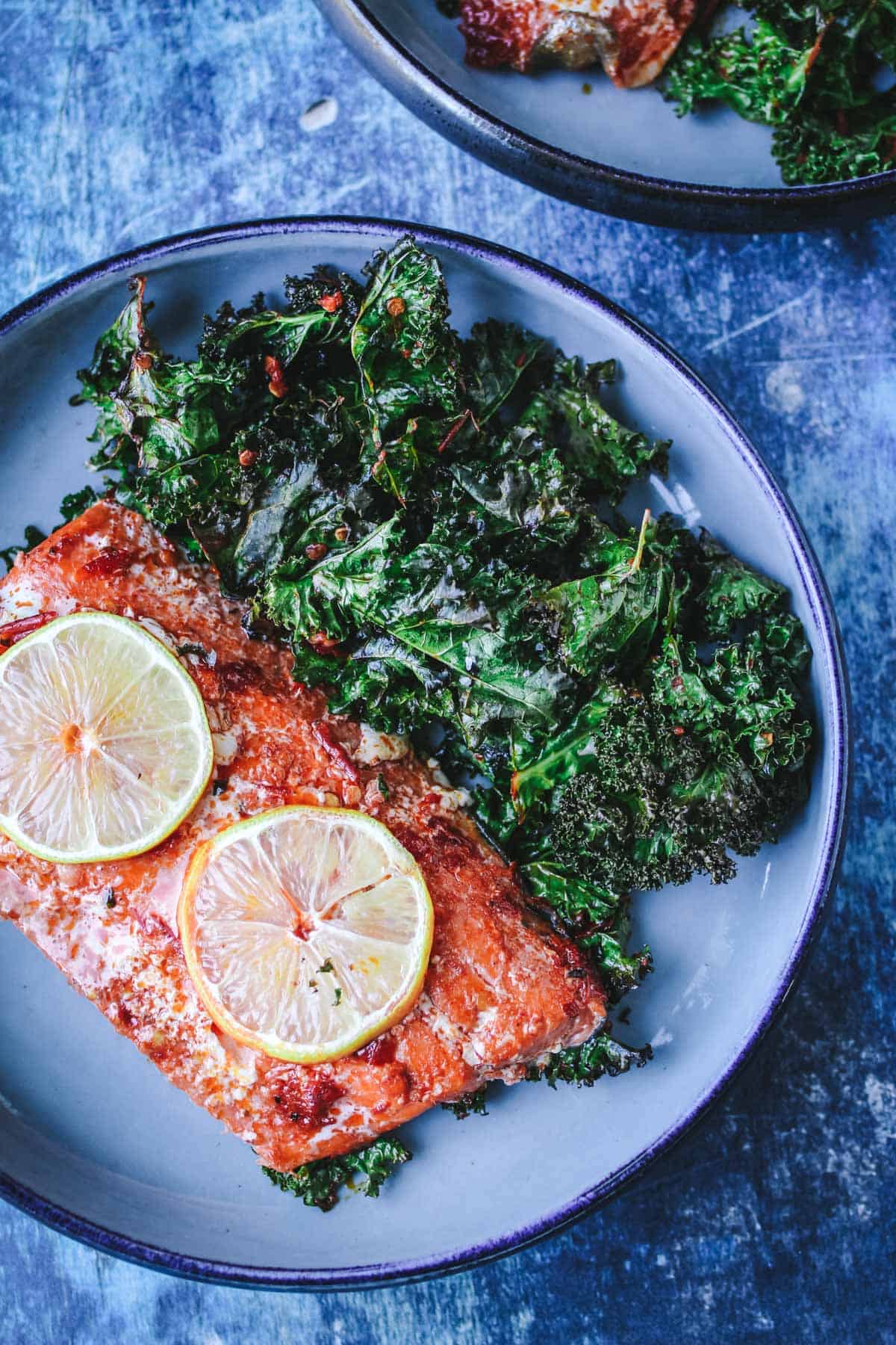 salmon with harissa and kale 