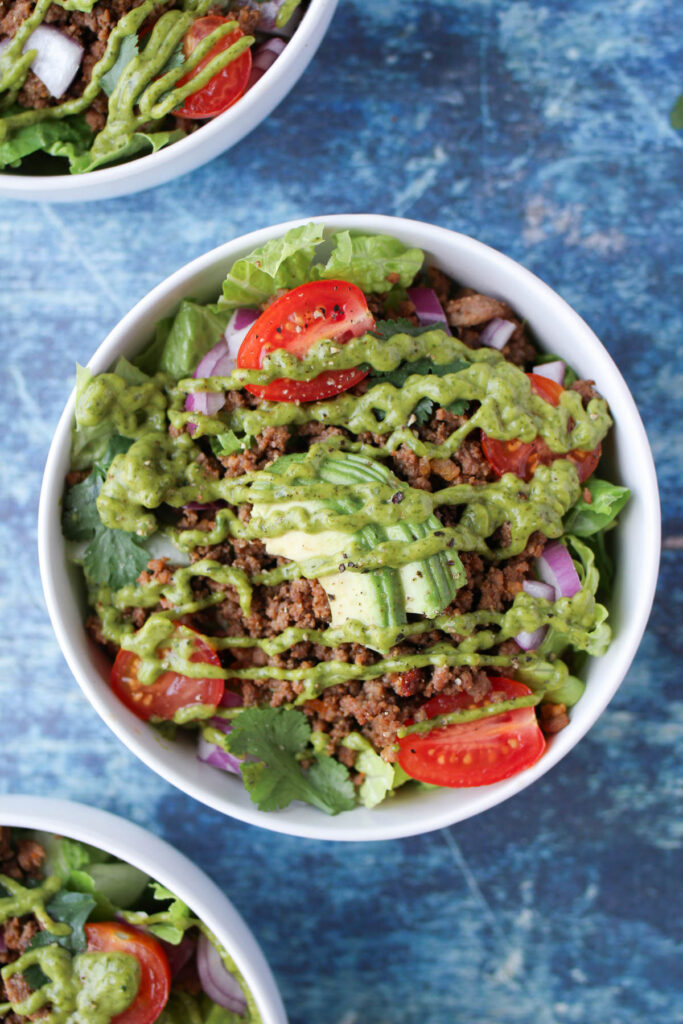 Taco salad with cilantro sauce