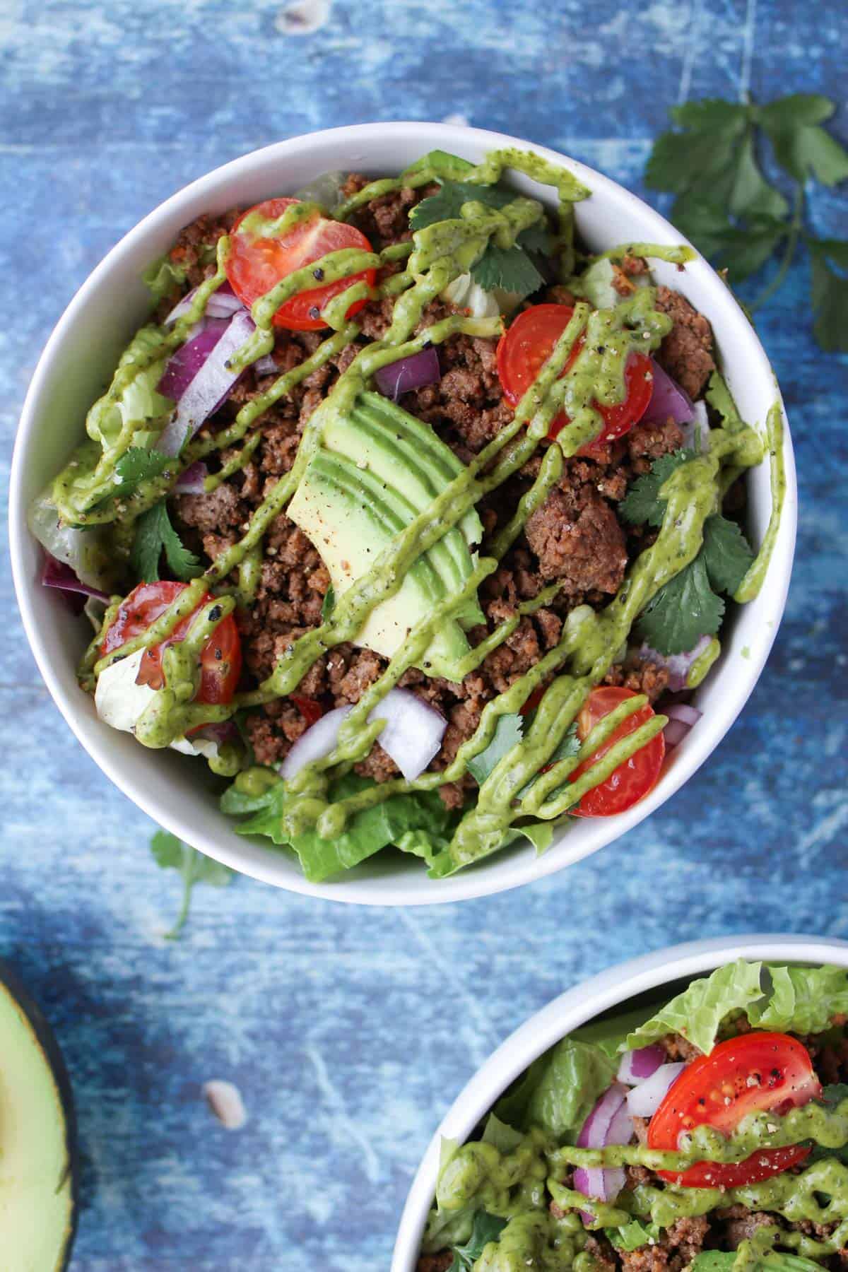keto taco salad with cilantro lime sauce 