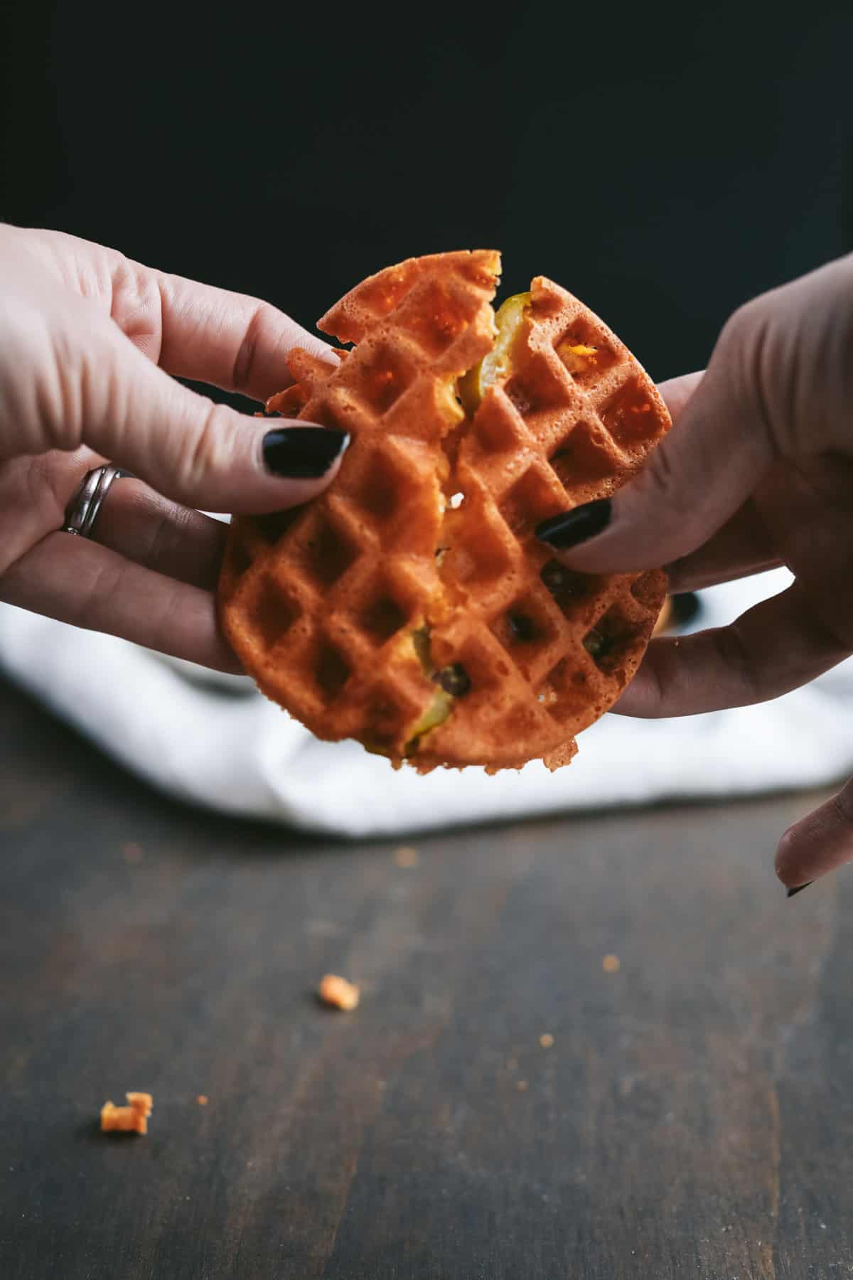 hand holding a chaffle 