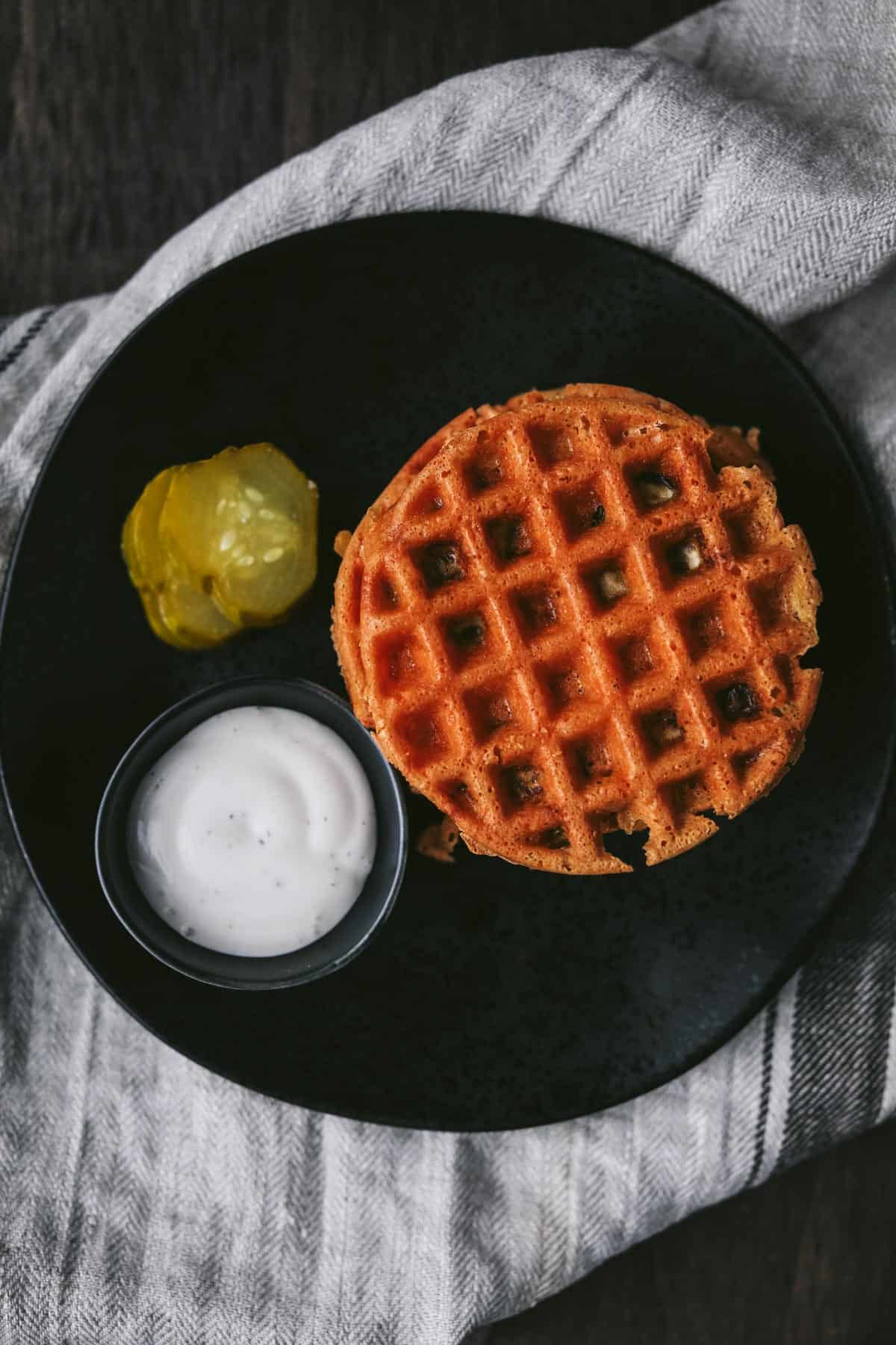 keto fried pickle chaffles on a plate 