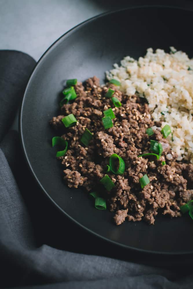 Beef with Cauliflower on a plate