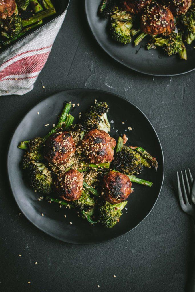Keto Asian Meatballs with Broccoli and Asparagus
