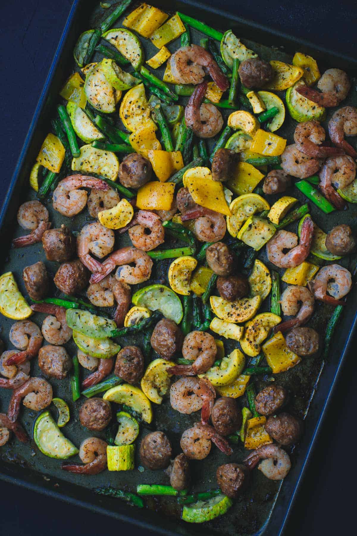 Keto Cajun Shrimp with Sausage and Veggies.