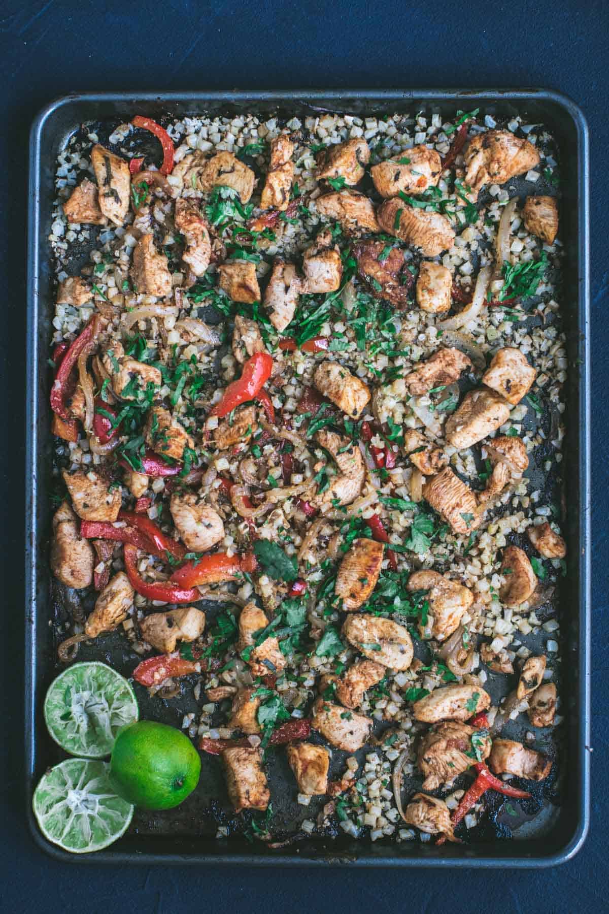 One pan chicken and cauliflower rice meal