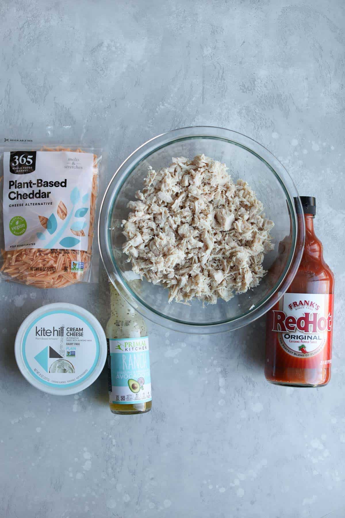 ingredients for dairy-free buffalo chicken dip