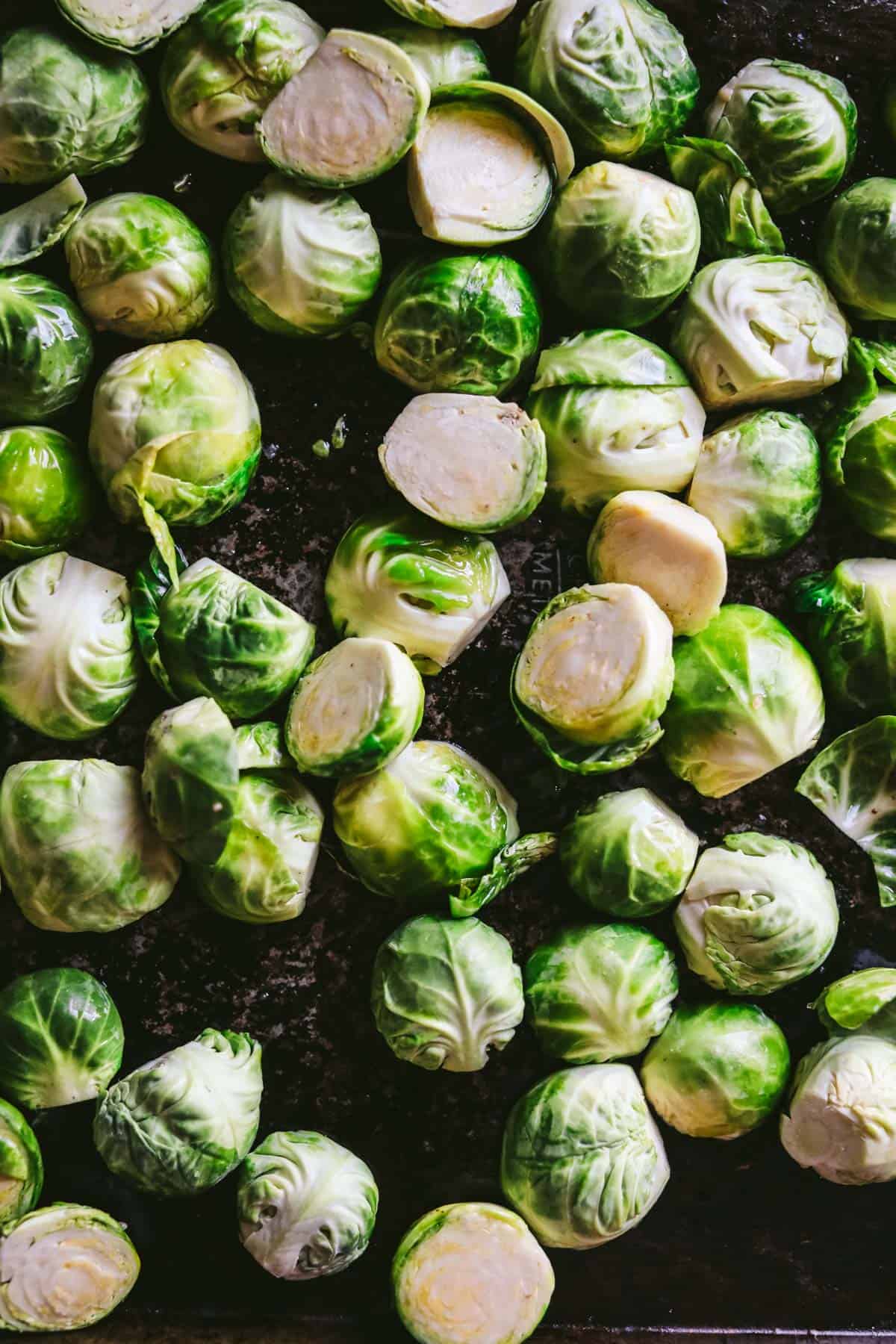 brussels sprouts on a pan