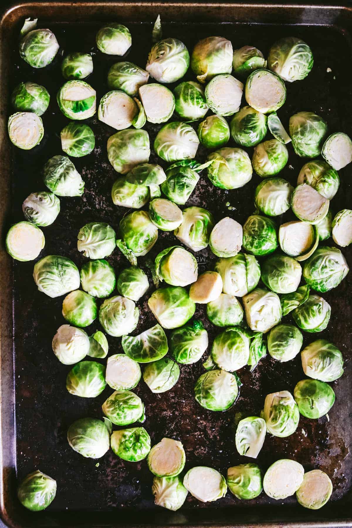 brussels sprouts on a sheet pan