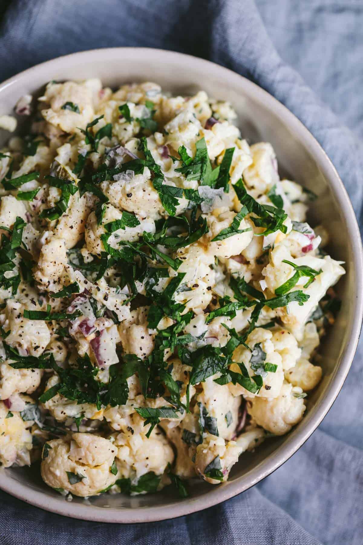 clean keto cauliflower potato salad