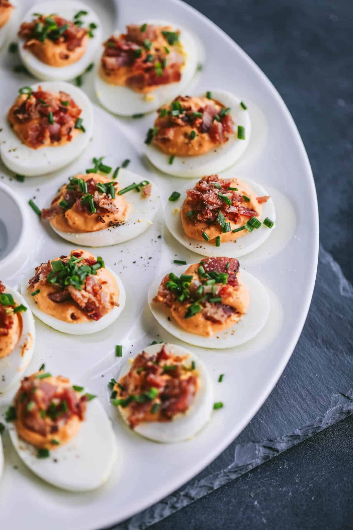 Keto Spicy Deviled Eggs with Bacon