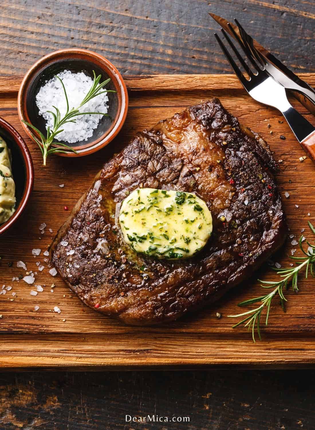 Pan Seared Ribeye Steak With Herb Butter