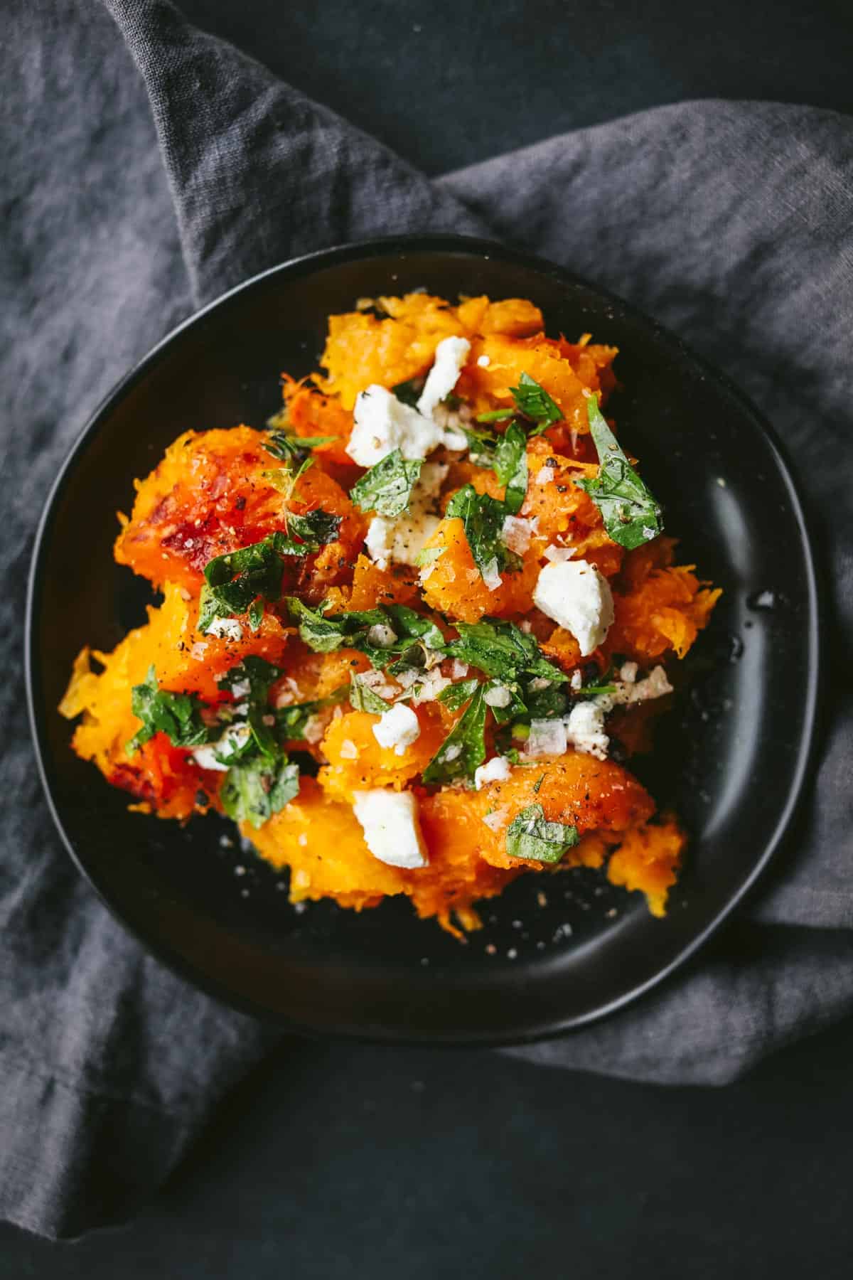 Keto Butternut Squash with Herb Oil and Goat Cheese