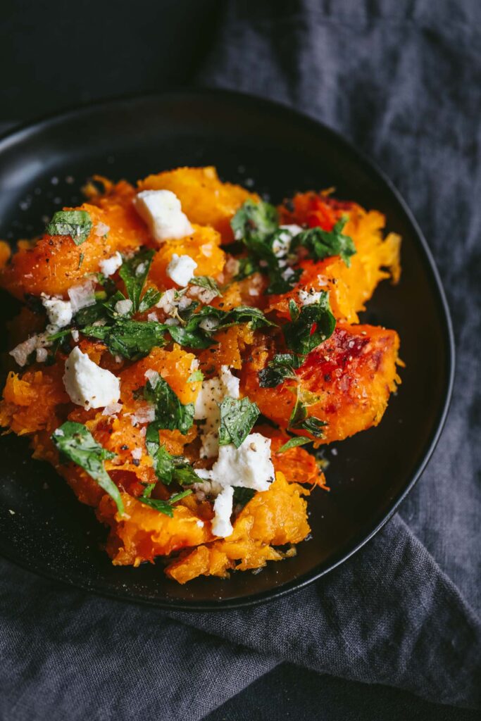 keto Butternut Squash with Herb Oil and Goat Cheese