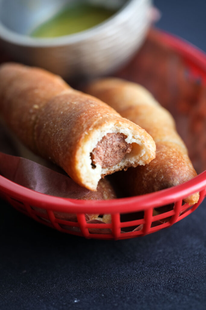 keto corn dog inside